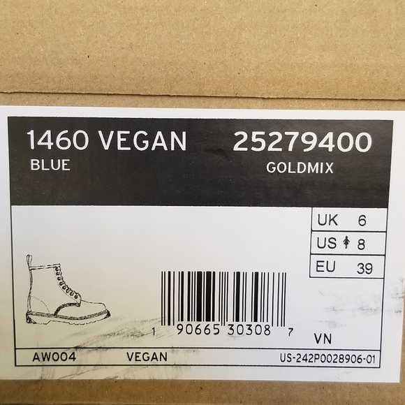 Doc Martens Vegan 1460 Goldmix Blue Combat Boots - Picture 7 of 8